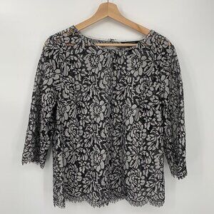 Banana Republic Floral Lace Top Black & White M